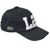 LACOSTE L27側邊品牌鱷魚LOGO刺繡圖騰棒球帽(黑)