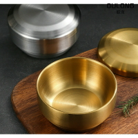 韓式304雙層不銹鋼米飯碗帶蓋碗家用湯碗防燙兒童韓國餐具