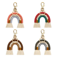 4 Pieces Macrame Rainbow Keychain, Handwoven Keyring, Boho Rainbow Key Pendant for Car Key Handbag Backpacks Purse