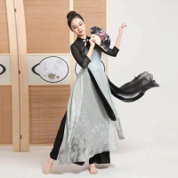 Traditional Chinese Folk Dance Costume Woman Adult Fan Hanfu Dance Clothing Ancient Yangko Dance Stage Performance Outfit