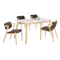 【BODEN】明斯4.3尺北歐風白色岩板實木餐桌椅組合(一桌四椅-兩色可選)