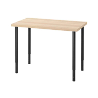 LINNMON/OLOV 書桌/工作桌, 染白橡木紋/黑色, 100x60 公分
