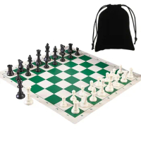 Professional Chess Set 32 Chess Pieces With Rollable Chess Board Board Games With Black Storage Bag For Tournament Daily Use