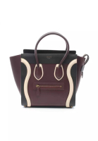 Celine 二奢 Pre-loved Celine luggage micro shopper Handbag tote bag leather Bordeaux off white black