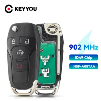 KEYYOU Flip Remote Key FSK 902MHz HITAG 49 Chip for Ford F150 F250 F350 F450 F550 Raptor Ranger Fusion FCC ID N5F-A08TDA HU101
