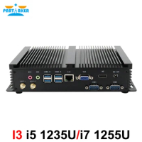 Partaker Fanless Industrial Mini PC Intel Core i7 1255U i5 1235U 2*DDR4 Msata+M.2 PCIE Mini PC Windows 10 HTPC Nuc VGA HDMI