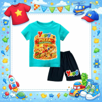 SETELAN ANAK UNISEX dapat celana MOTIF KAOS OLEH OLEH motif yupi pizza