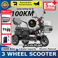 Electric tricycle 3-seater scooter Three wheels E bike motor scooter 1000W Rechargeable
