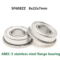 50pcs ABEC-5 stainless steel Flanged bearing SF608ZZ 8*22*7mm Flange ball bearings 3D Printer Parts SF608 -2Z 8x22x7 mm