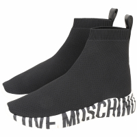 LOVE MOSCHINO 彈性面料塗鴉字母高筒襪套運動鞋(黑色)
