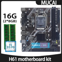 MUCAI H61 Motherboard DDR3 16GB(2*8GB) 1600MHZ RAM Memory With Intel Core i5 3570 CPU Processor And LGA 1155 Kit Set PC Computer