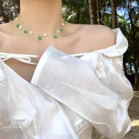 Floral beaded collarbone chain millet beads accessories