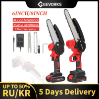 Geevorks 6inch/8inch Electric Mini Chain Saws Pruning ChainSaw Cordless Garden Tree Logging Trimming Saw Wood Cutting