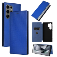 Carbon Fiber Flip Leather Book Card Holder For Samsung Galaxy S24 Plus / S24 Ultra/ S24 Wallet Stand Phone Case Cover