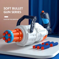 Children's Toys Foam Blast Gun, 6 Hole Automatic Rotating Barrel Nerf Gun Soft Bullet Game, Gift for Kids Newyear Housewarming