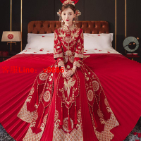 【最低價】【公司貨】秀禾服新款新娘2023結婚敬酒服中式婚紗禮服情侶嫁衣男女修身秋冬
