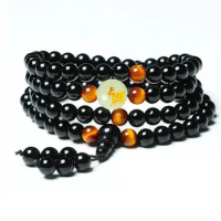 Yoga Black Onyx Men 6mm 108 Beads Strand Bracelets Luminous Natural Stones Tiger Eyes Buddha Mala Bracelet For Women Jewelry
