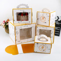 4inch/6inch/8inch Heighten Cake Boxes Birthday Cake Containers Golden Marble Gift Box Paper Board Organizer With Handle Cases