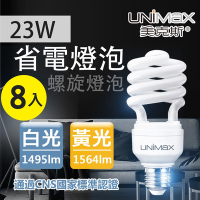 【美克斯UNIMAX】23W 螺旋燈泡 省電燈泡  E27 節能 省電 高效能 8入