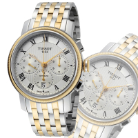 TISSOT 天梭 Bridgeport 羅馬計時機械腕錶 母親節送禮推薦-銀x雙色版/42mm T0974272203300