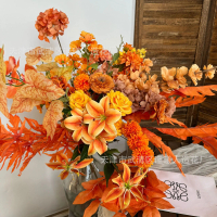 Orange artificial flowers autumn series sunset red orange yellow wedding hall decoration fake flower