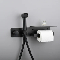 Toilet Mate Bathroom Bidet Shower Head Wall Mounted Spray Gun With Paper Towel Holder Brass+Stainless Steel Bathroom Accessories