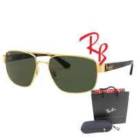 【RayBan 雷朋】將軍款太陽眼鏡 RB3663 001/31 金框墨綠鏡片 公司貨