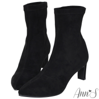 Ann’S慾望巴黎-防水絨布貼腿直跟襪靴-黑