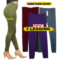 3pcs Celana Legging Wanita Panjang Polos Sepandex jersey Olahraga Senam Sport Outdoor - Zalfa