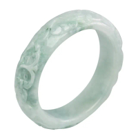 【漢石齋】天然翡翠A貨 雕花手鐲玉鐲 飄花種(手圍18.4/版寬16.7mm)