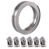 7.9 Feet Hose Clamp 304 Stainless Steel Worm Clamp Hose Clamp Strap With Fasteners Adjustable DIY Pipe Hose Clamp Ducting Clamp
