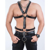 BDSM Sexual Leather Body Bondage Harness Men Fetish Lingerie Strap Belt Punk Rave Gay Clothing Costumes for Adult Sex