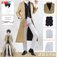 ANIMECC Dazai Osamu Cosplay Anime Cosplay Costume Wig Long Jacket Coat Halloween Party Uniform for Men Women
