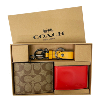 COACH 男款8卡短夾附鑰匙圈活動證件夾禮盒(焦糖/紅)