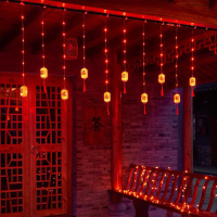 太陽能福字燈串小紅燈籠秋節新年過年小彩燈裝飾陽台戶外庭院掛飾 全館免運