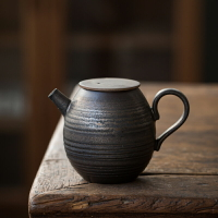 日式復古鐵銹釉小茶壺純手工粗陶鎏金功夫茶具陶瓷家用小號泡茶壺