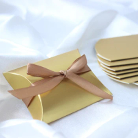 50PC Gold Pillow Candy Gift Boxes for Wedding Christmas Birthday Baby Shower Engagement Party Favor