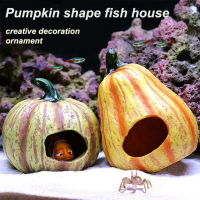 A Boutique  Pumpkin Shape Fish House Halloween Decorations Fish Tank Aquarium Turtle Tank Turtle Nes