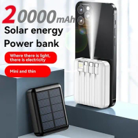 Hot 30000mAh Solar Power Bank Two-way Charging Cables Solar Charger Built 4-Ports External Charger LED Light For Iphone Xiaomi