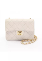 Chanel Pre-Loved Chanel mini matelasse chain shoulder bag lambskin white gold hardware gold hardware