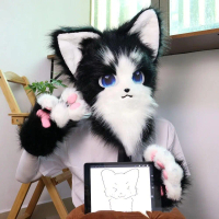 CABEZATWLJ Plush Cat Paw Gloves, Cartoon Fursuit Kigurumi Cosplay Costume Gloves, Fashion Furry Warm