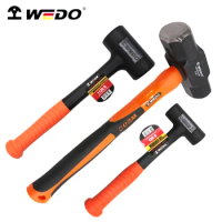 WEDO 3Pcs Hammer Set, 4LB Steel Sledge Hammer, 16&amp;40oz Rubber Mallet, Heavy Duty Head Fiberglass Handle, Camping Tiling DIY Tool