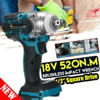 520N.M Torque Brushless Electric Impact Wrench 1/2'' Square Driver For Makita 18V Battery Cordless Impact Wrench Driver Tools