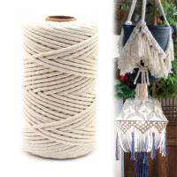 65M 5mm Boho Handmade Cotton Rope Beige Thread Cord Twisted String Diy Macrame Weaving Crafts Wedding Decoration Accessories