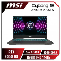 MSI Cyborg 15 A2RUDX-2095TW 微星輕薄戰鬥電競筆電/Core 7-240H/RTX3050 6G/16GB DDR5/512GB PCIe/15.6吋 FHD 144Hz/W