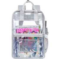 Clear Backpack, Stadium Approved Transparent Bookbag for Men, Heavy Duty PVC See Through Backpack - Gery