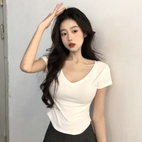 GANLAI Women T Shirt6757# Pure Desire V Collar Short Sleeve T T-shirt Womens Summer Slim-Fit Slimmin