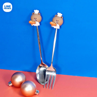 LINE FRIENDS| 3D公仔頭不銹鋼餐具套裝(匙 叉)