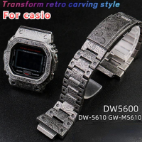 For Casio small square dw5600 GW-b5600 5610 Retro Vintage engraving modified men's watch band and case 316 Stainless steel strap