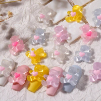 60PCS Clear Jelly Love Heart Bear Nail Charms Kawaii Accessories 3D Acrylic Nails Art Decoration Supplies Manicure Materials